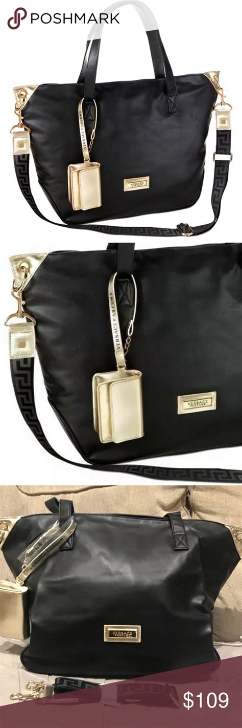 versace perfume and bag set|versace parfums black tote bag.